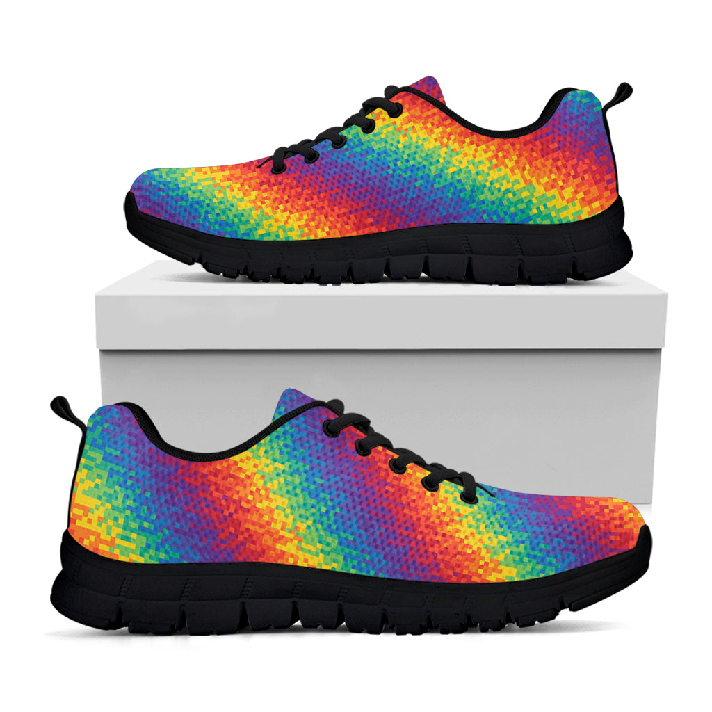 Pixel Rainbow Pattern Print Black Sneakers