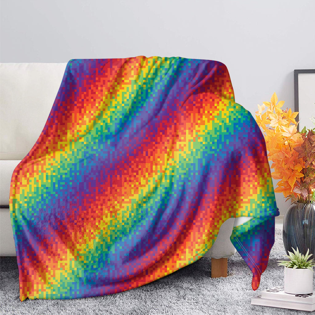 Pixel Rainbow Pattern Print Blanket