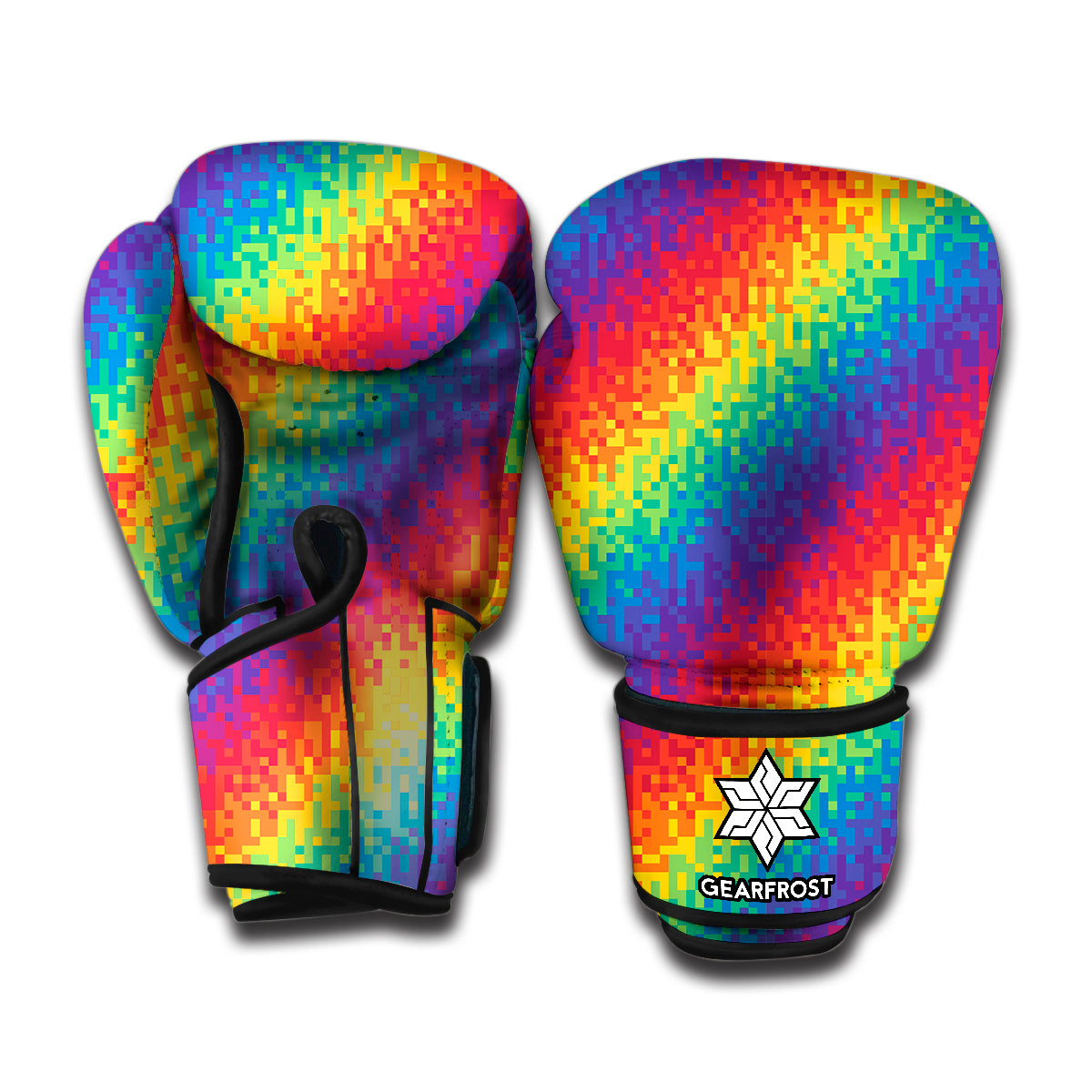 Pixel Rainbow Pattern Print Boxing Gloves