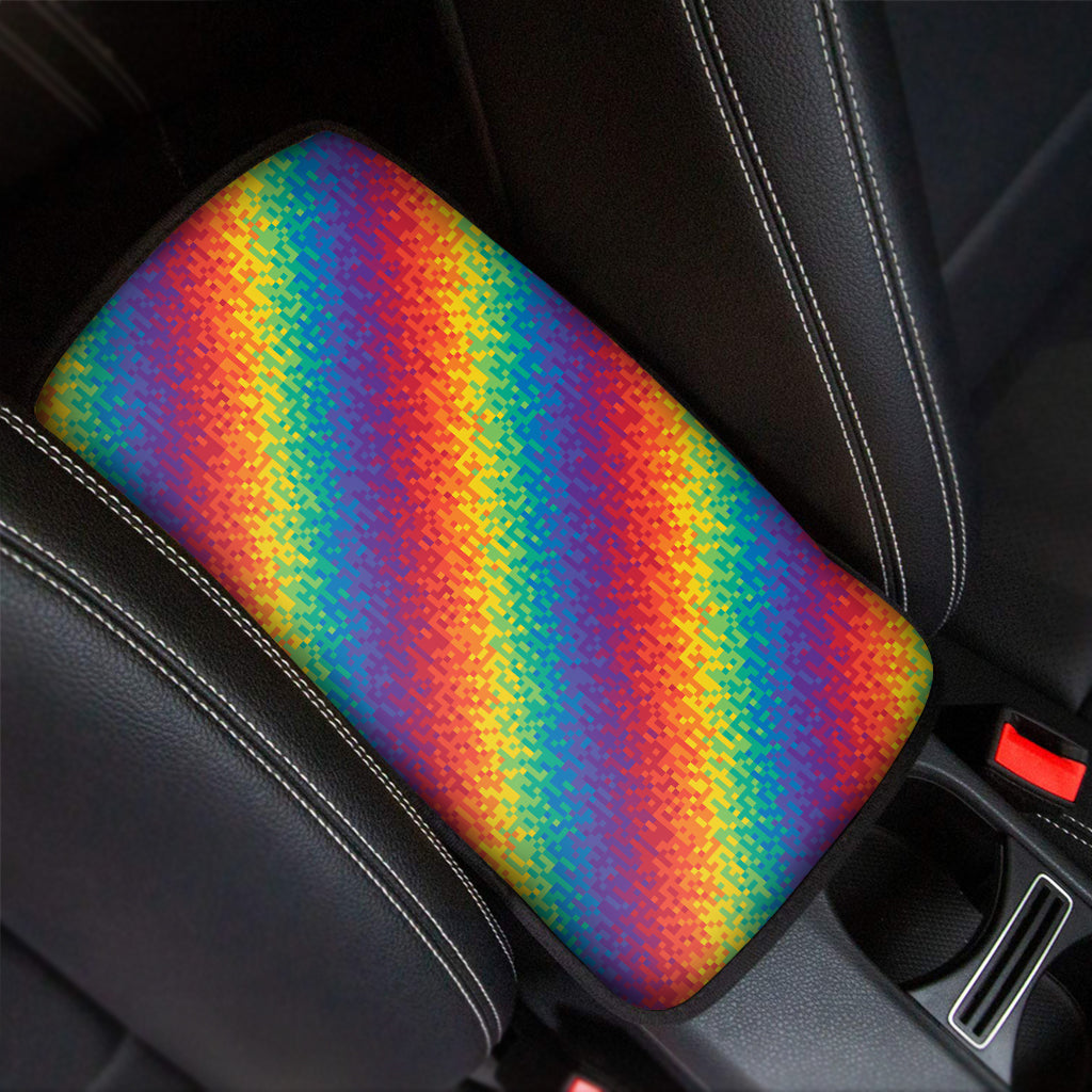 Pixel Rainbow Pattern Print Car Center Console Cover