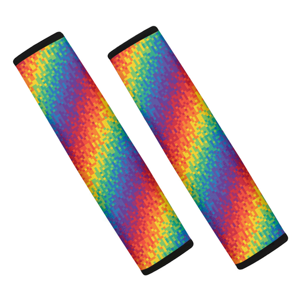 Pixel Rainbow Pattern Print Car Seat Belt Covers