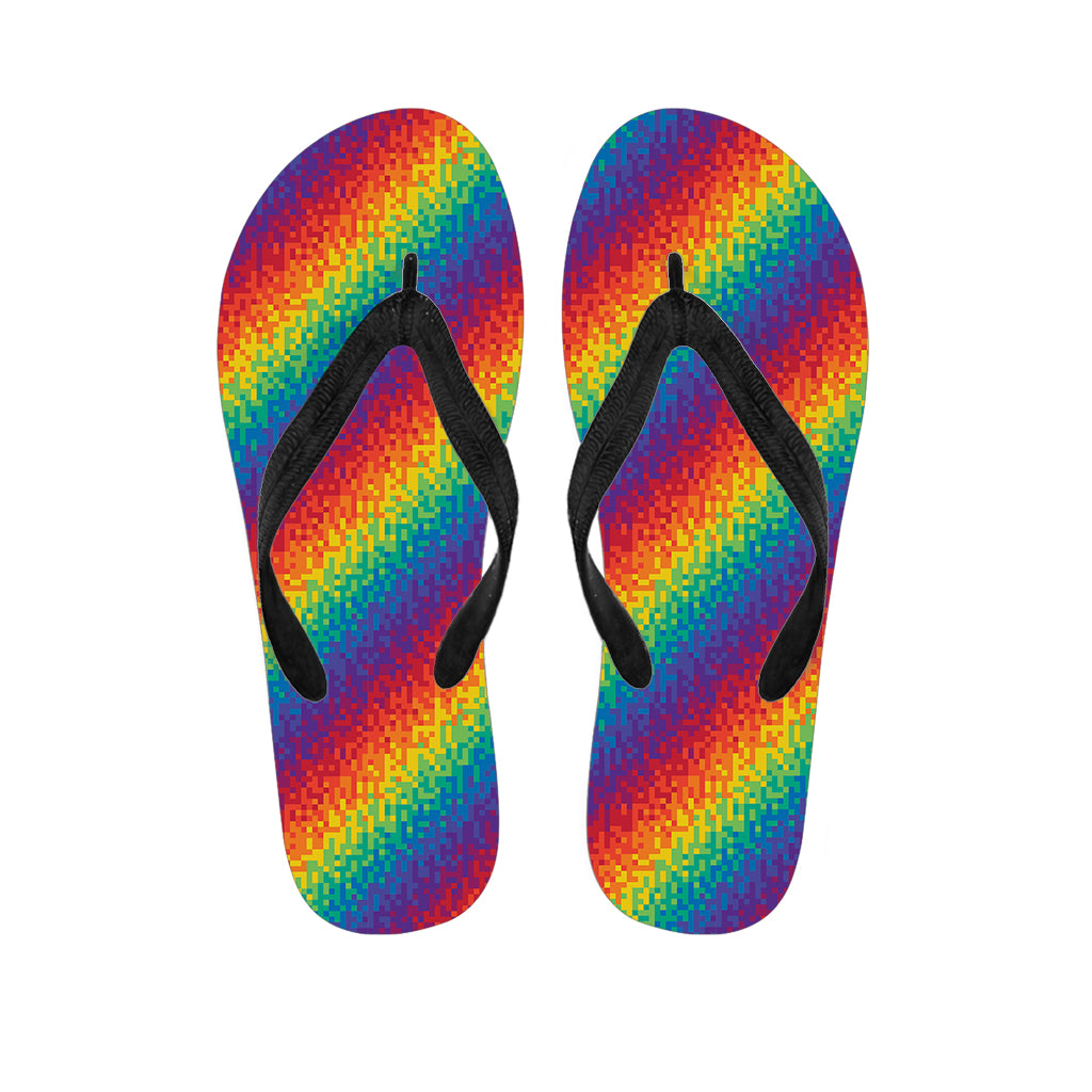 Pixel Rainbow Pattern Print Flip Flops