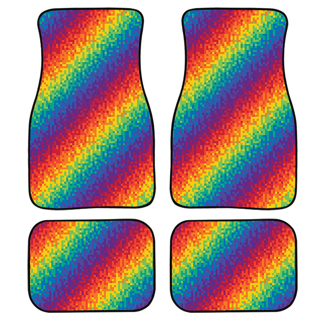 Pixel Rainbow Pattern Print Front and Back Car Floor Mats