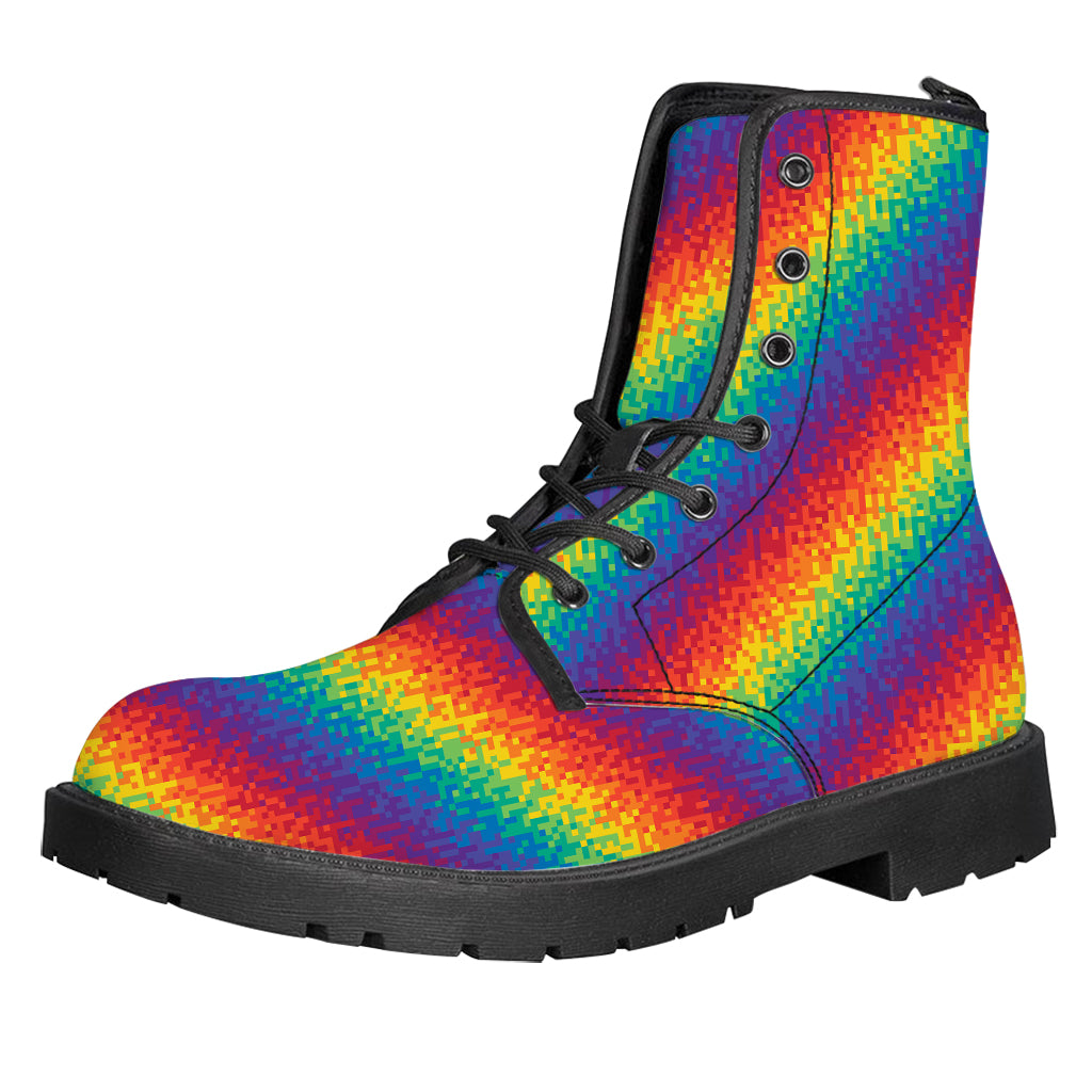 Pixel Rainbow Pattern Print Leather Boots