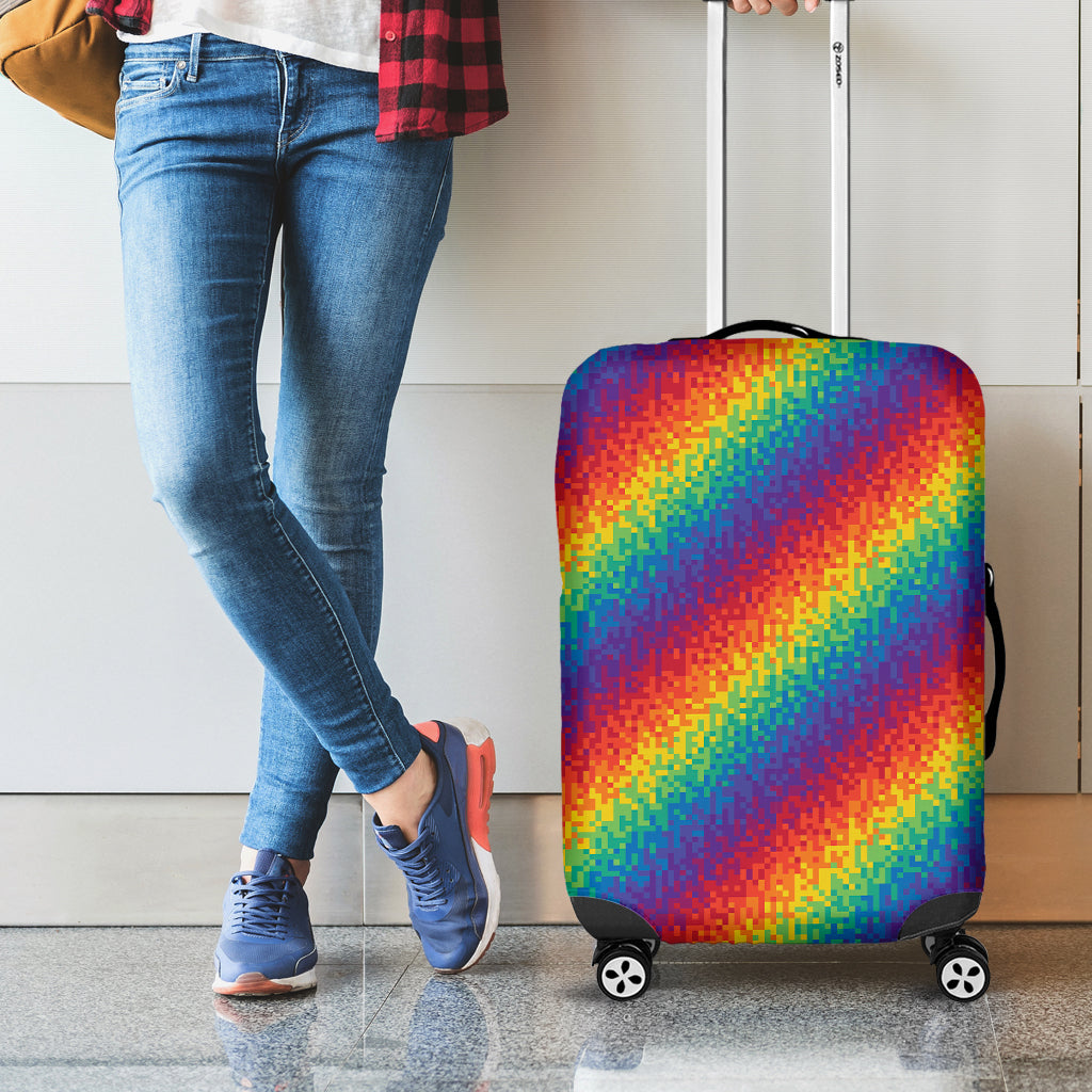 Pixel Rainbow Pattern Print Luggage Cover