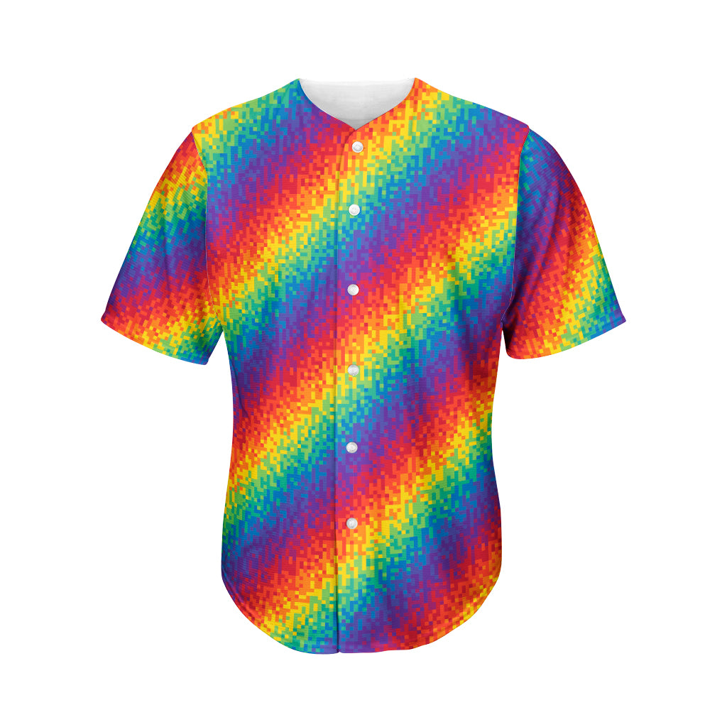 Pixel Rainbow Pattern Print Men's Baseball Jersey