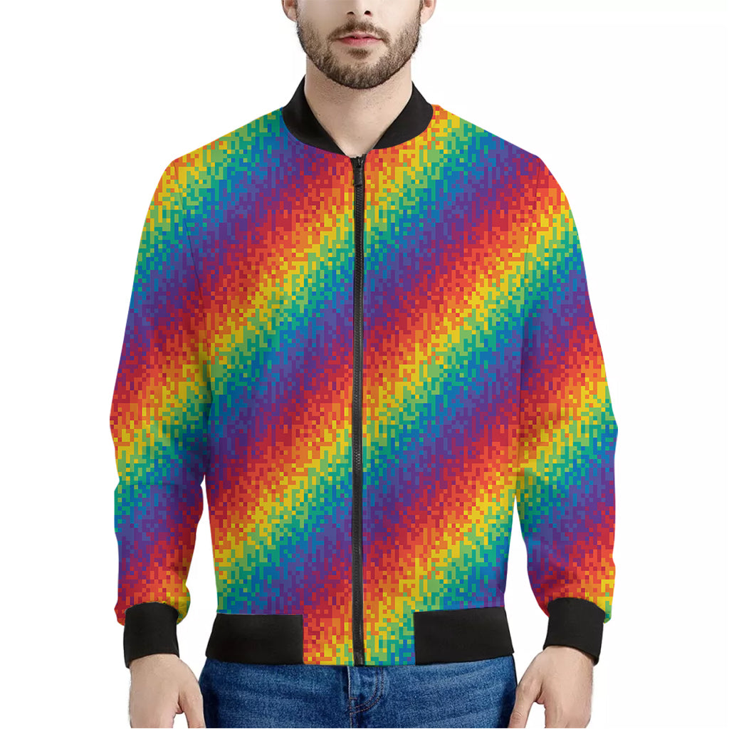 Pixel Rainbow Pattern Print Men's Bomber Jacket