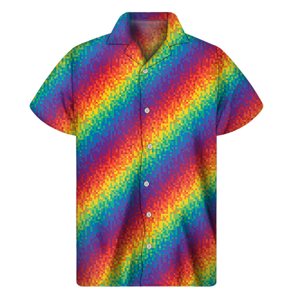 Pixel Rainbow Pattern Print Men's Short Sleeve Shirt