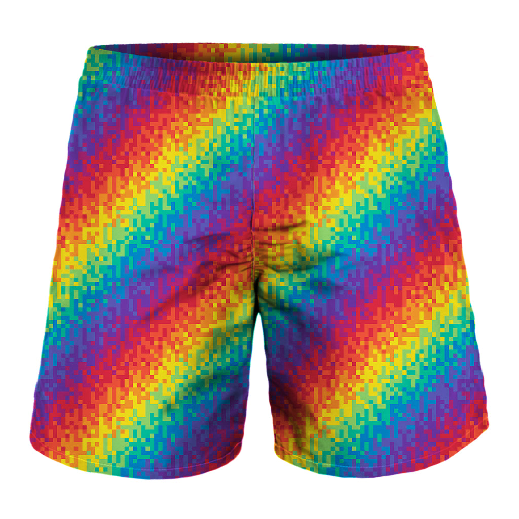 Pixel Rainbow Pattern Print Men's Shorts