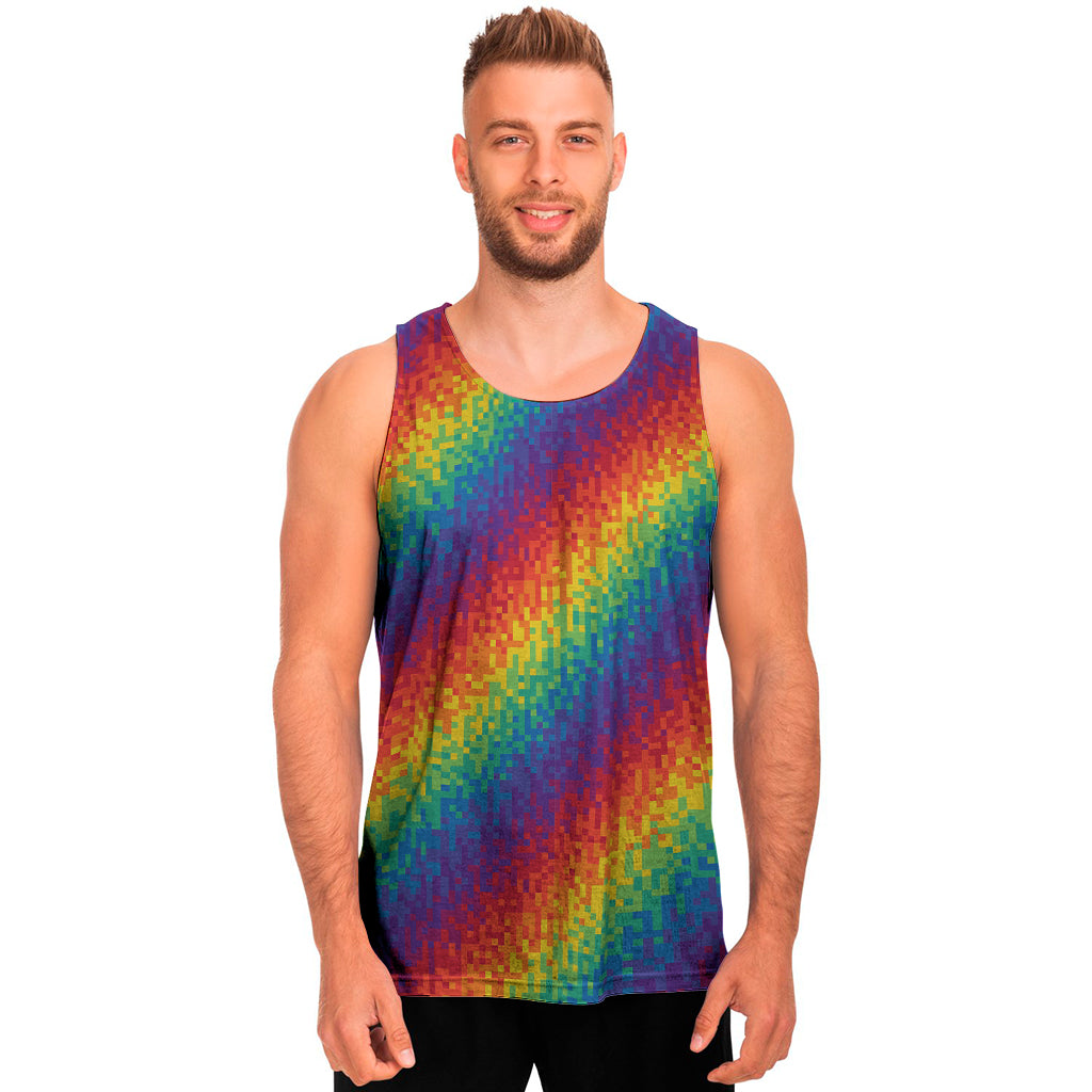 Pixel Rainbow Pattern Print Men's Tank Top