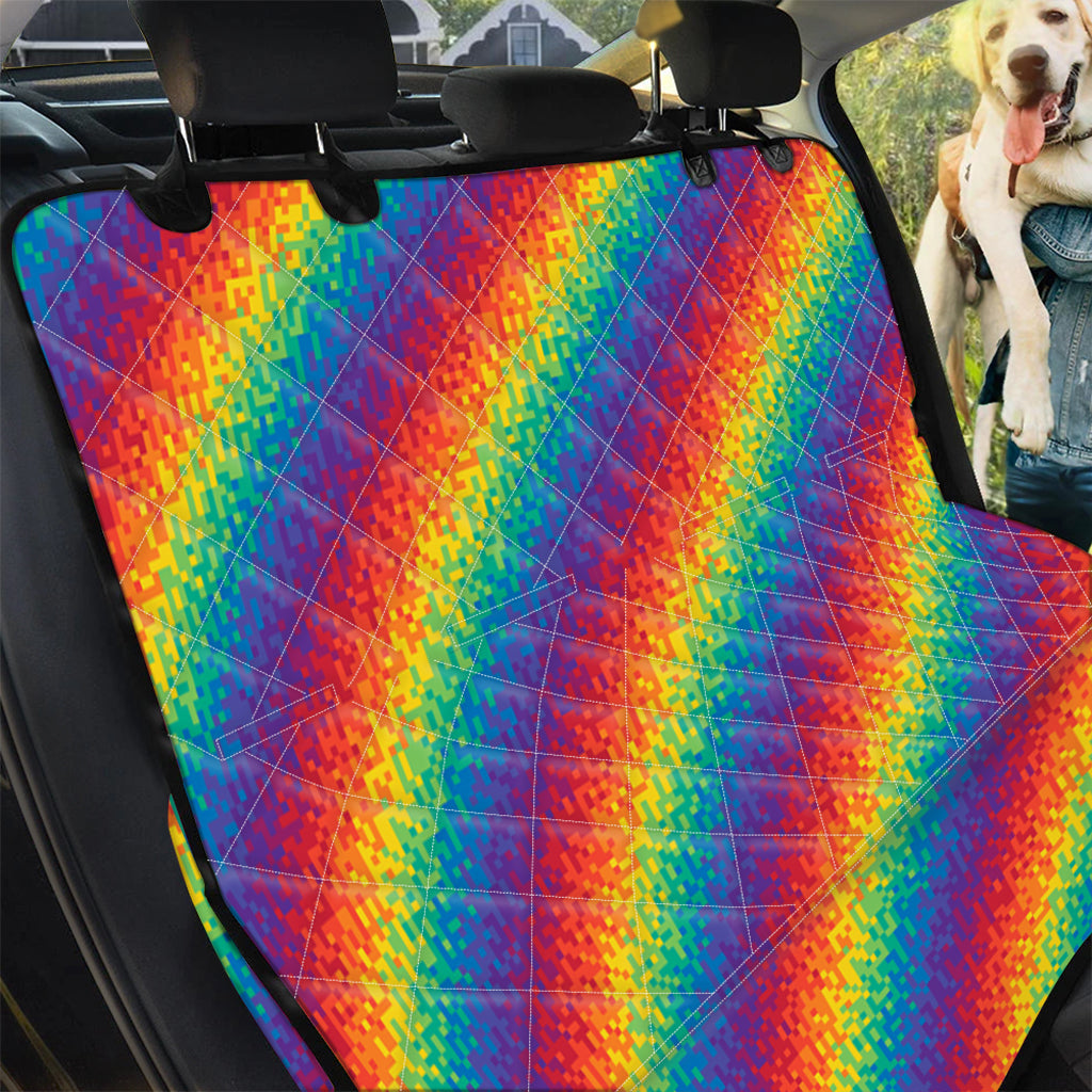 Pixel Rainbow Pattern Print Pet Car Back Seat Cover