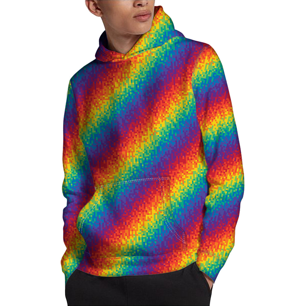 Pixel Rainbow Pattern Print Pullover Hoodie