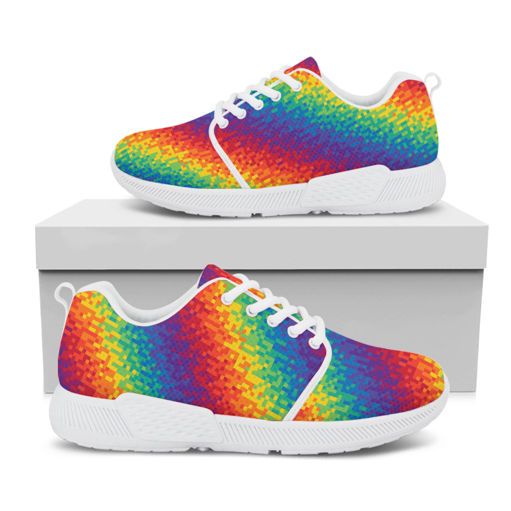 Pixel Rainbow Pattern Print White Athletic Shoes