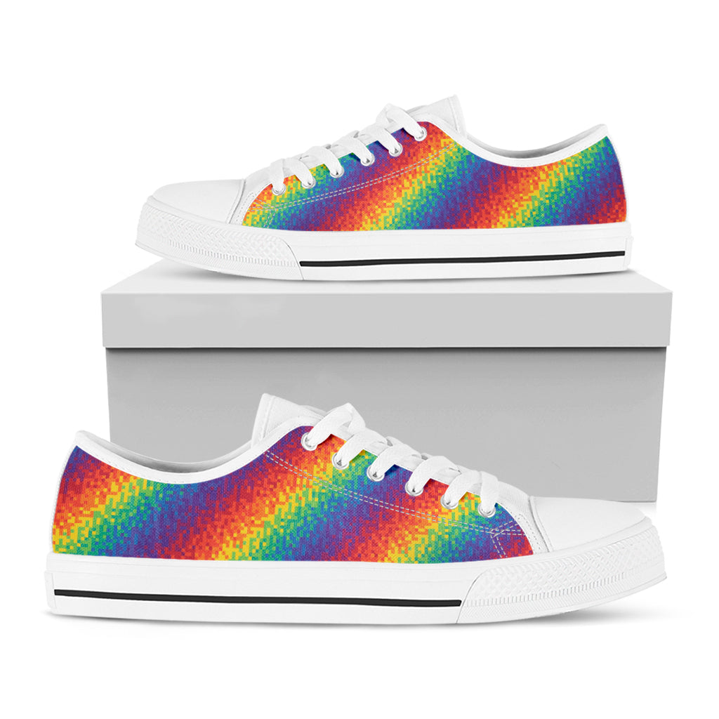 Pixel Rainbow Pattern Print White Low Top Shoes