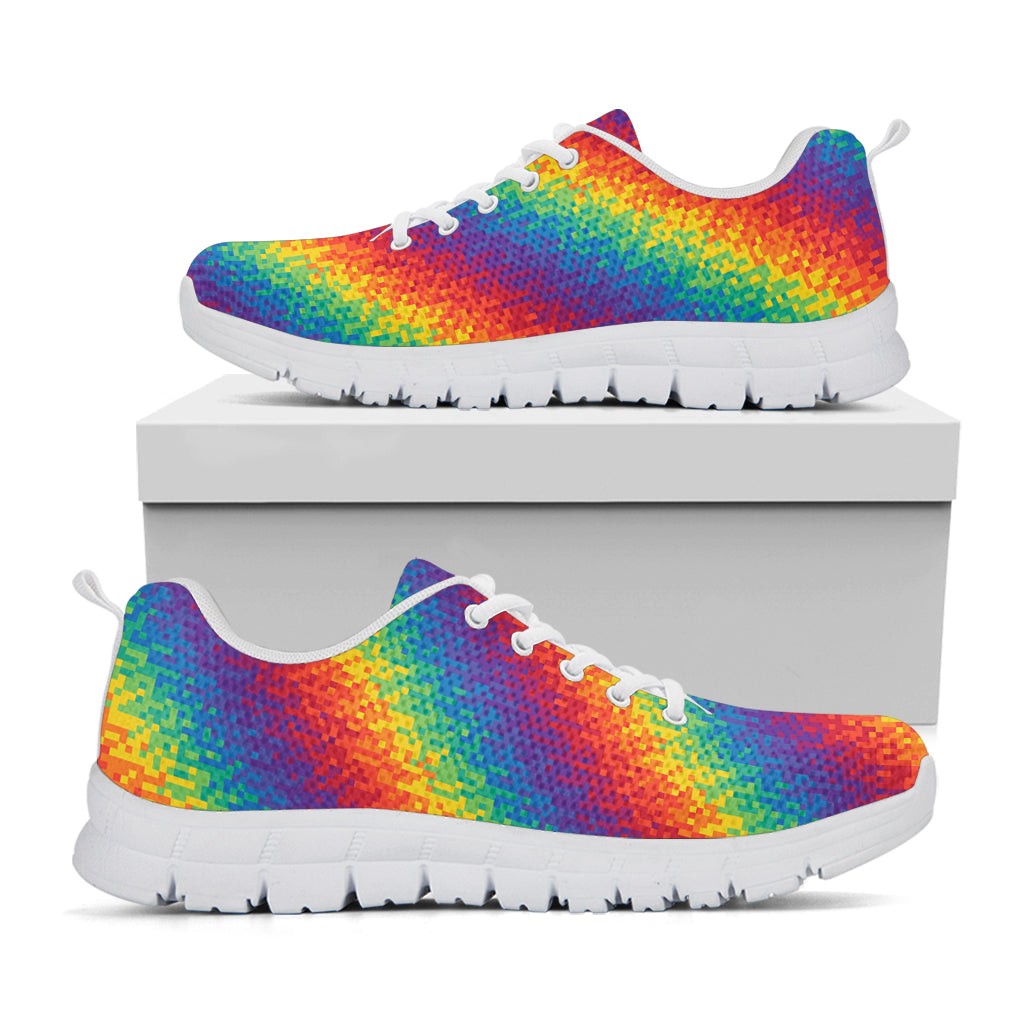 Pixel Rainbow Pattern Print White Sneakers