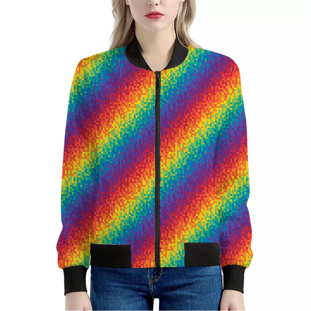 Pixel Rainbow Pattern Print Women's Bomber Jacket