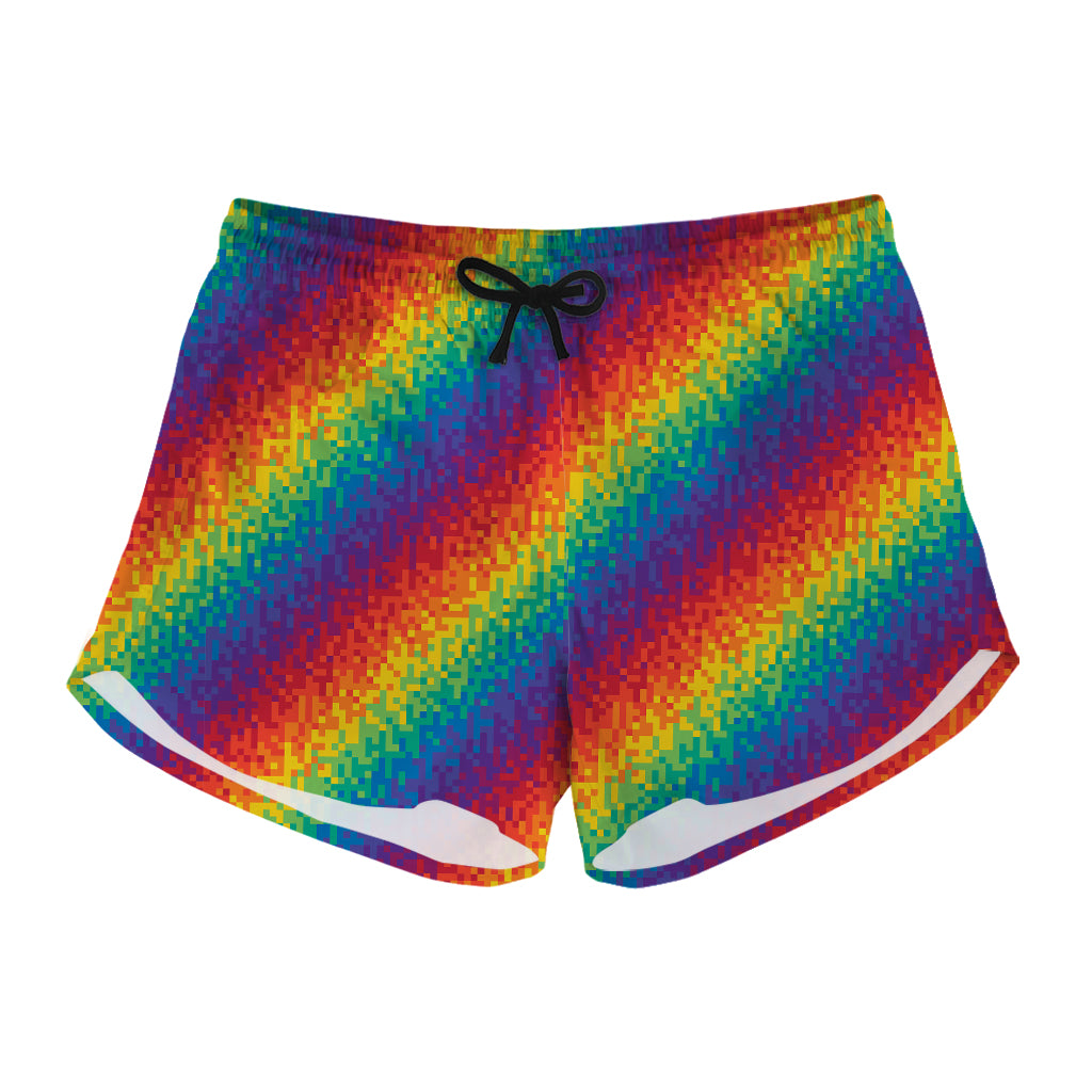 Pixel Rainbow Pattern Print Women's Shorts