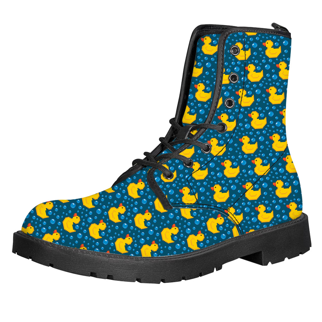 Pixel Rubber Duck Pattern Print Leather Boots