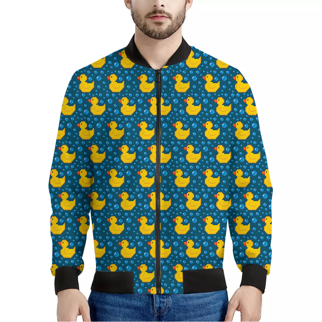 Pixel Rubber Duck Pattern Print Men's Bomber Jacket