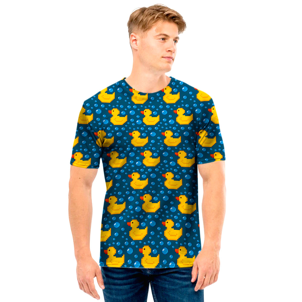 Pixel Rubber Duck Pattern Print Men's T-Shirt