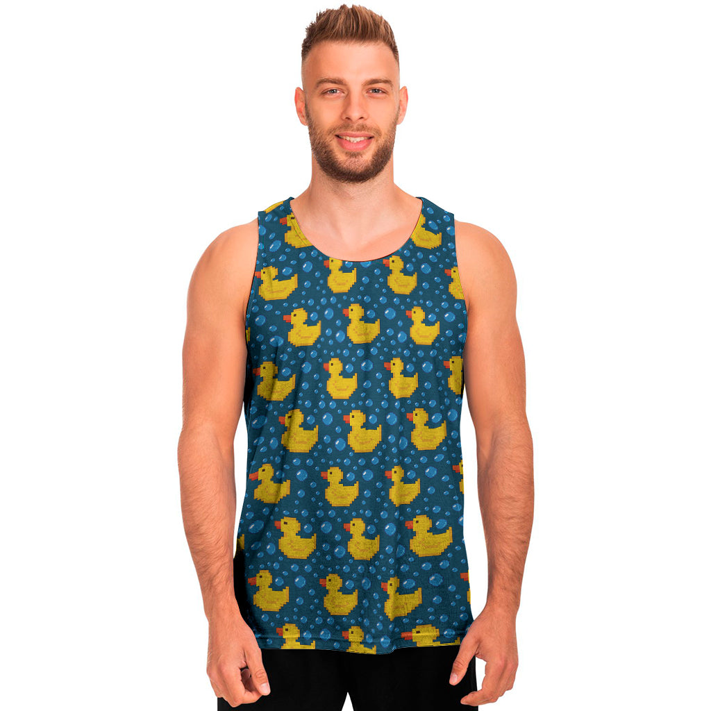 Pixel Rubber Duck Pattern Print Men's Tank Top