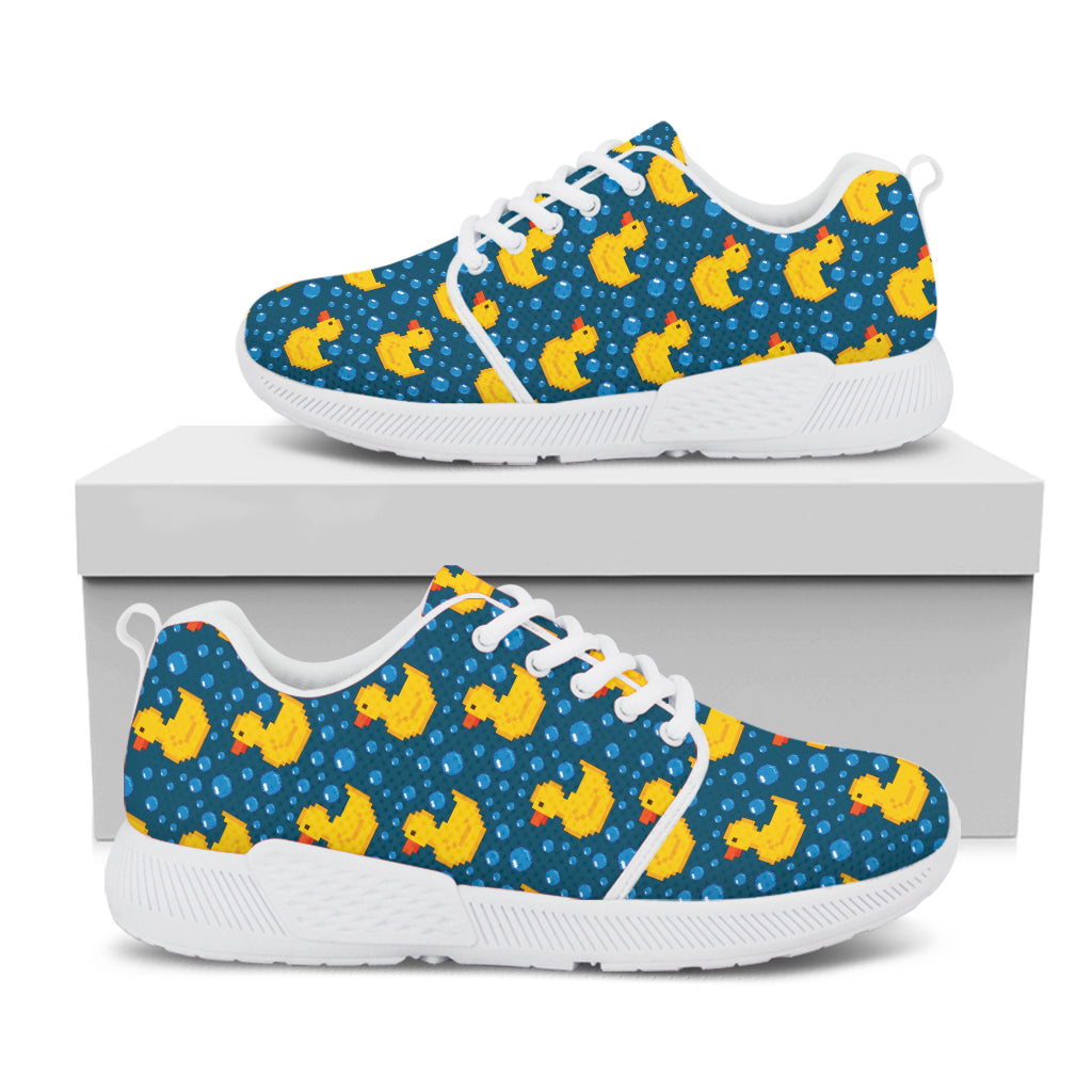 Pixel Rubber Duck Pattern Print White Athletic Shoes