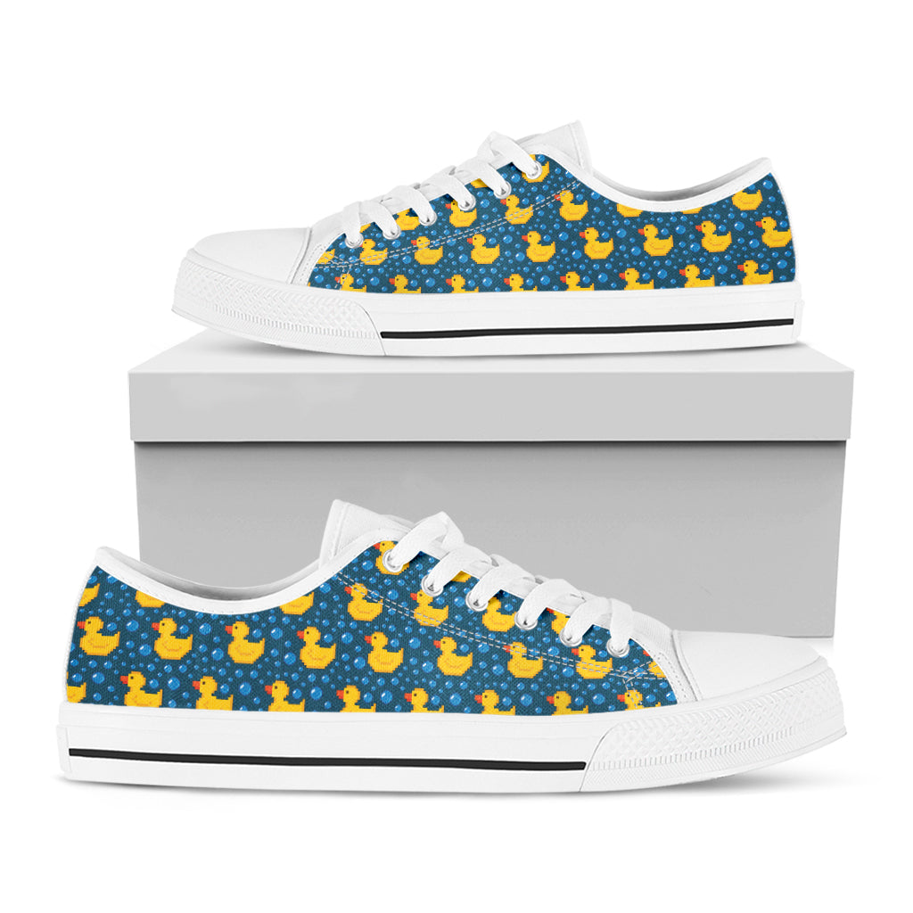 Pixel Rubber Duck Pattern Print White Low Top Shoes