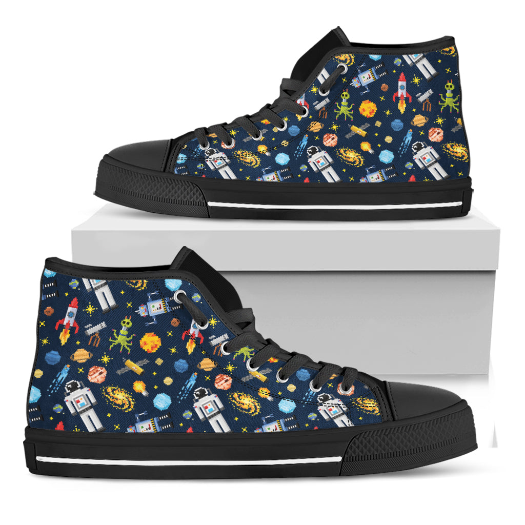 Pixel Space Pattern Print Black High Top Shoes