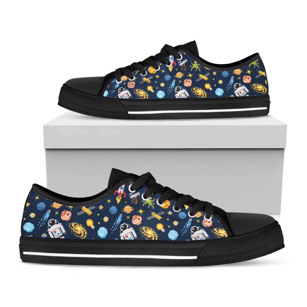 Pixel Space Pattern Print Black Low Top Shoes