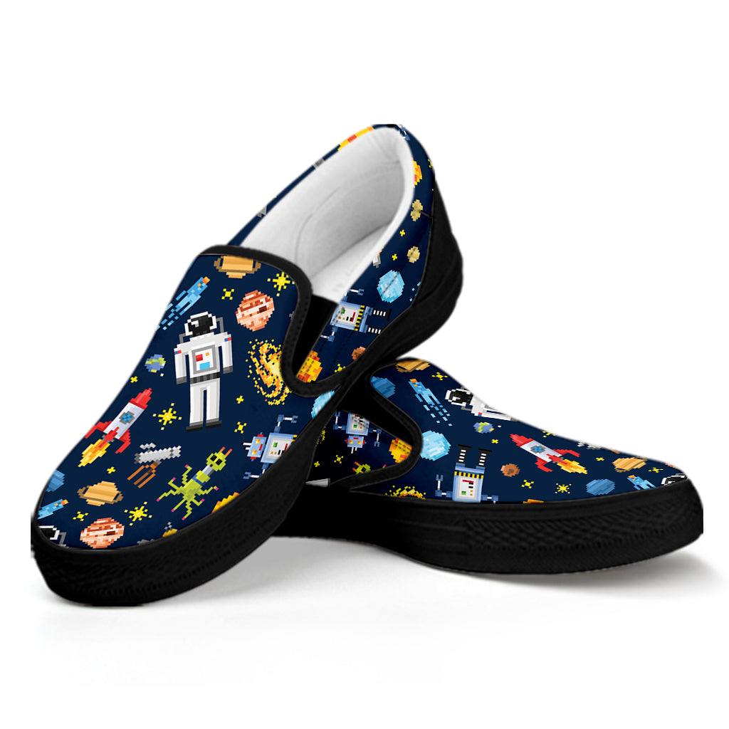 Pixel Space Pattern Print Black Slip On Shoes