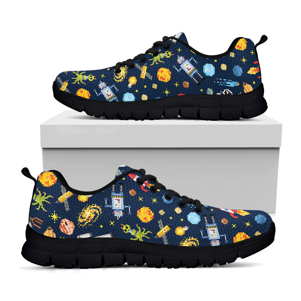 Pixel Space Pattern Print Black Sneakers