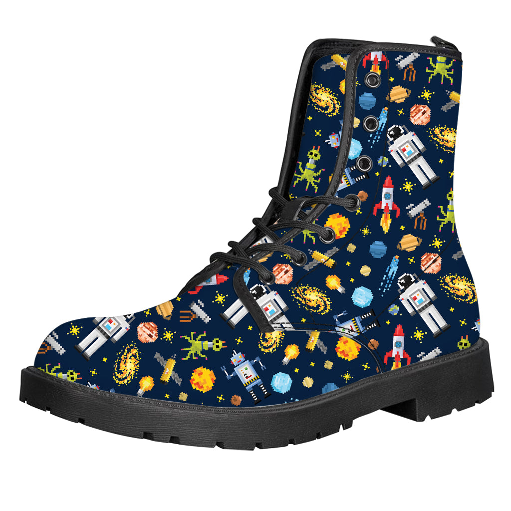 Pixel Space Pattern Print Leather Boots