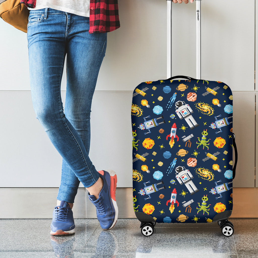 Pixel Space Pattern Print Luggage Cover