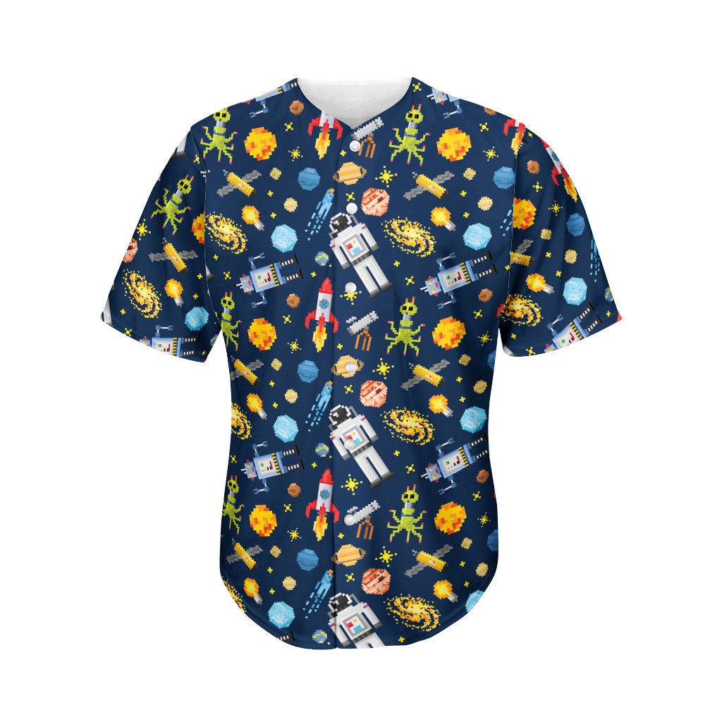 Pixel Space Pattern Print Men's Baseball Jersey