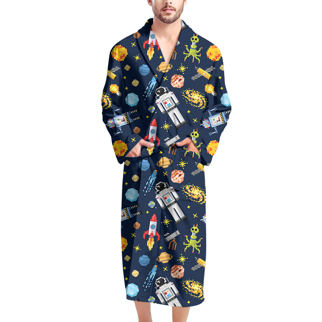 Pixel Space Pattern Print Men's Bathrobe