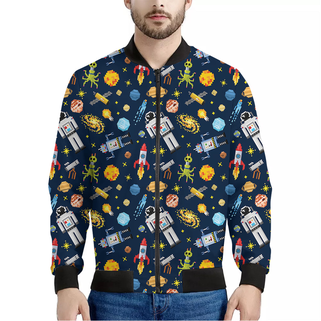 Pixel Space Pattern Print Men's Bomber Jacket