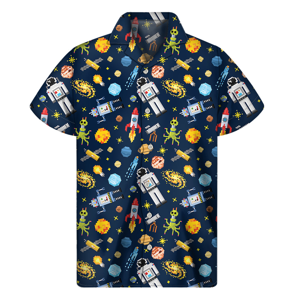 Pixel Space Pattern Print Men's Short Sleeve Shirt