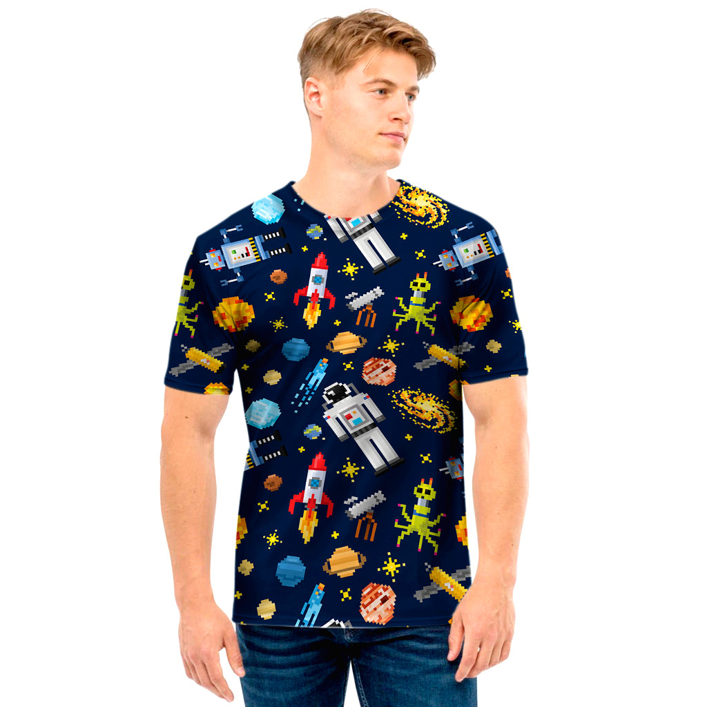 Pixel Space Pattern Print Men's T-Shirt