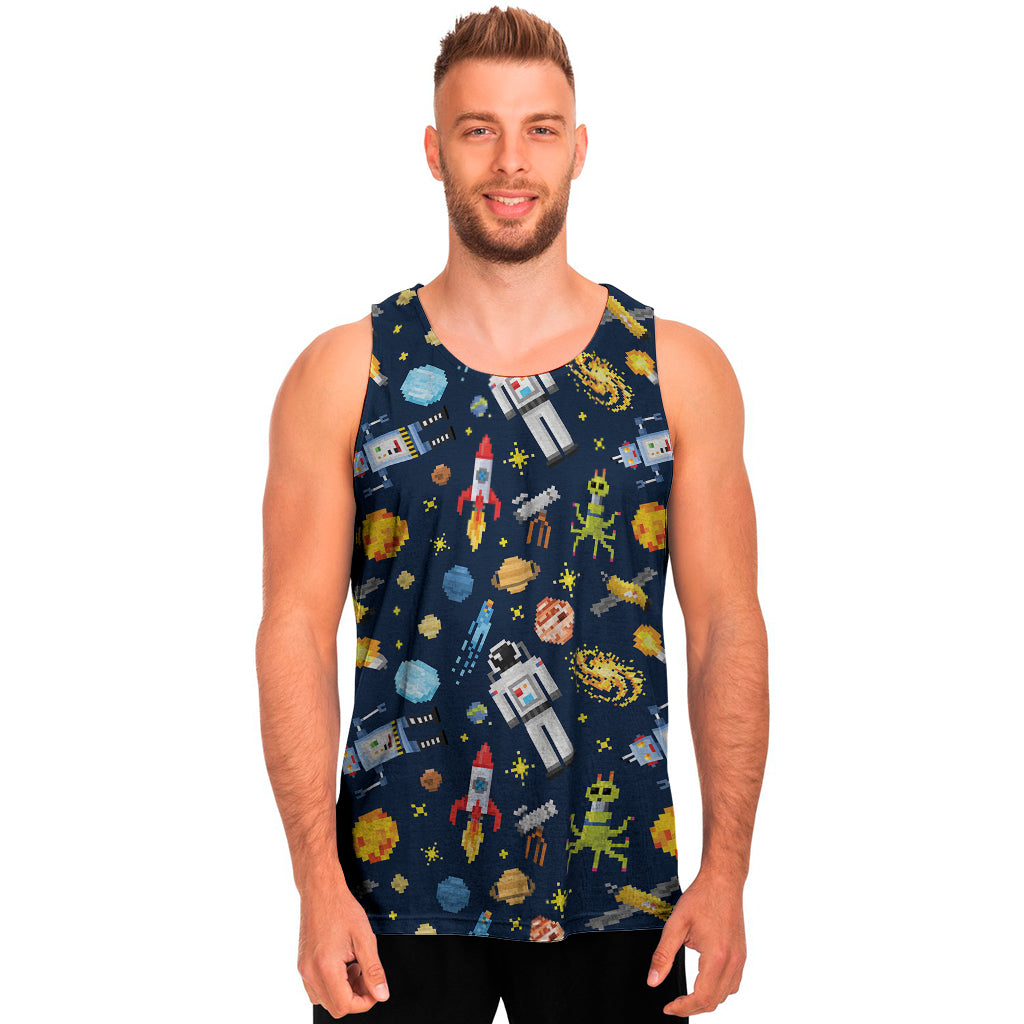 Pixel Space Pattern Print Men's Tank Top