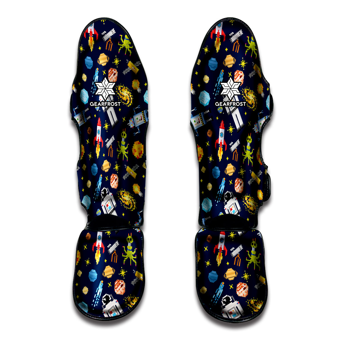 Pixel Space Pattern Print Muay Thai Shin Guards