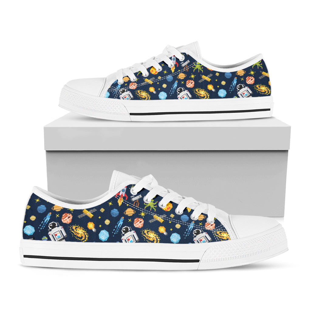 Pixel Space Pattern Print White Low Top Shoes