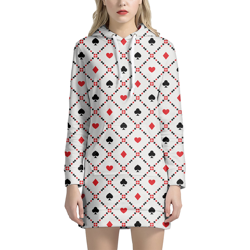 Poker Playing Card Suits Pattern Print Women's Pullover Hoodie Dress