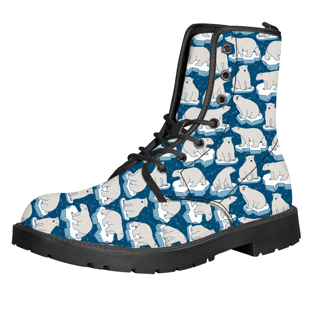 Polar Bear On Ice Pattern Print Leather Boots