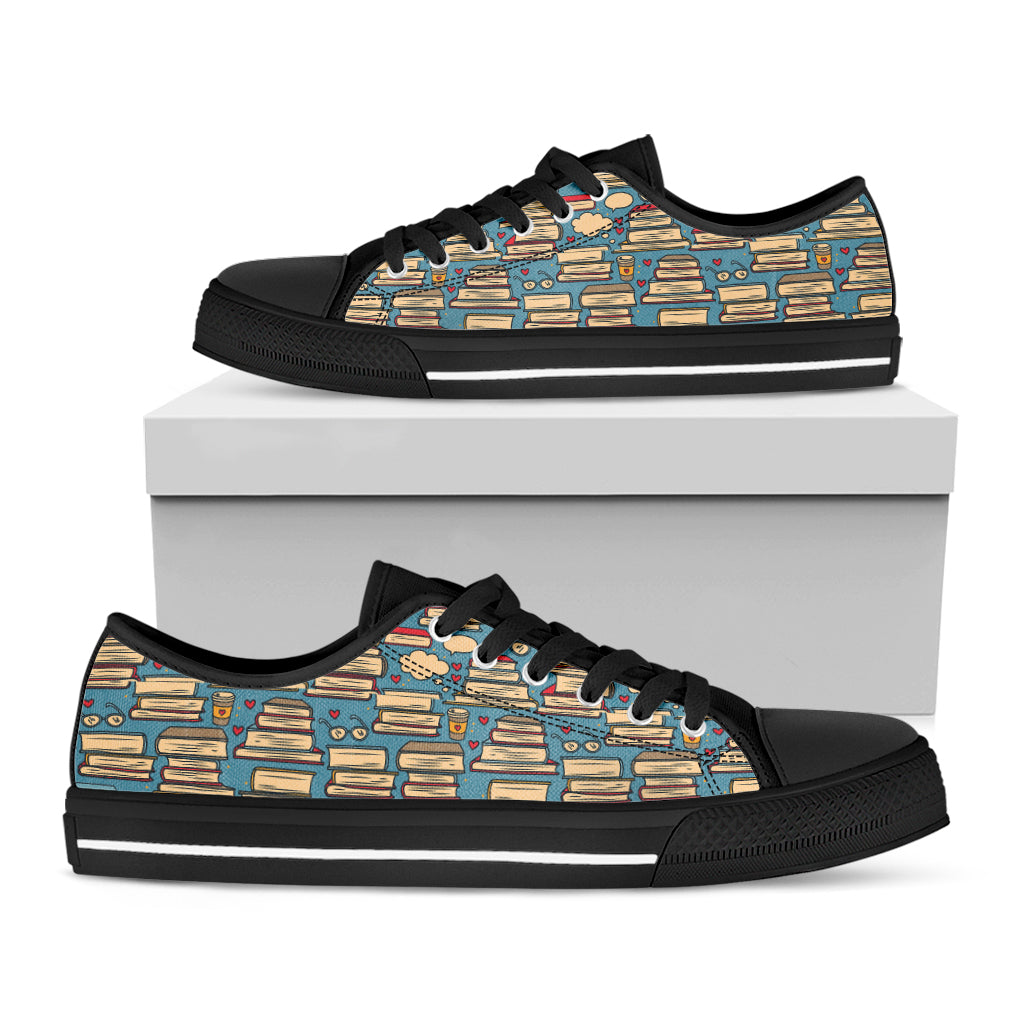 Pop Art Books Pattern Print Black Low Top Shoes