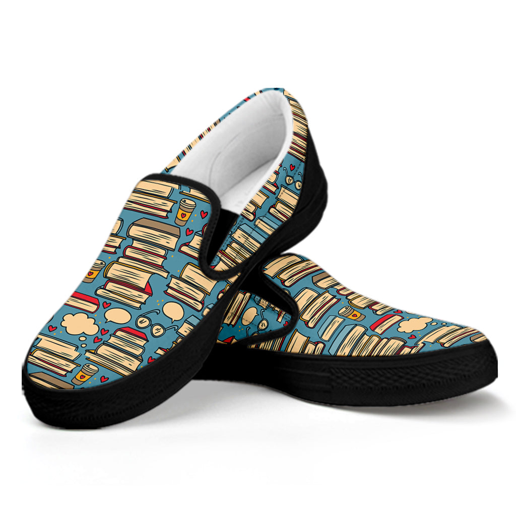 Pop Art Books Pattern Print Black Slip On Shoes