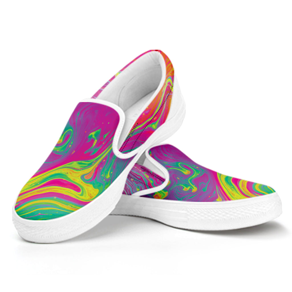 Psychedelic Formed Print White Slip On Shoes