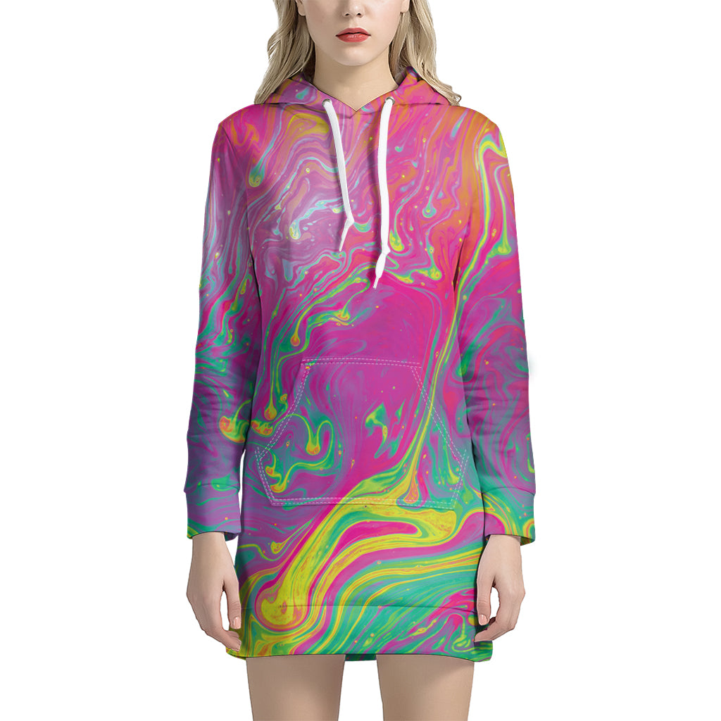 Psychedelic Formed Print Women's Pullover Hoodie Dress