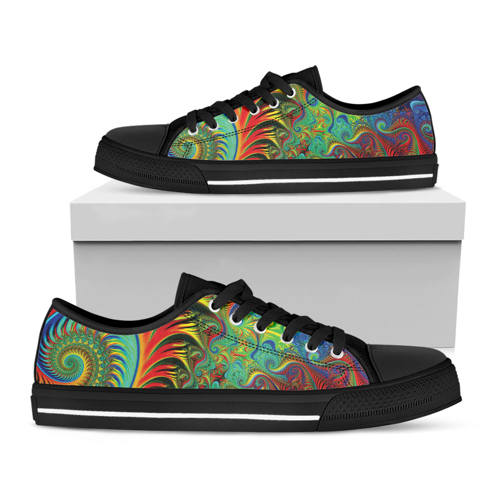 Psychedelic Fractal Print Black Low Top Shoes