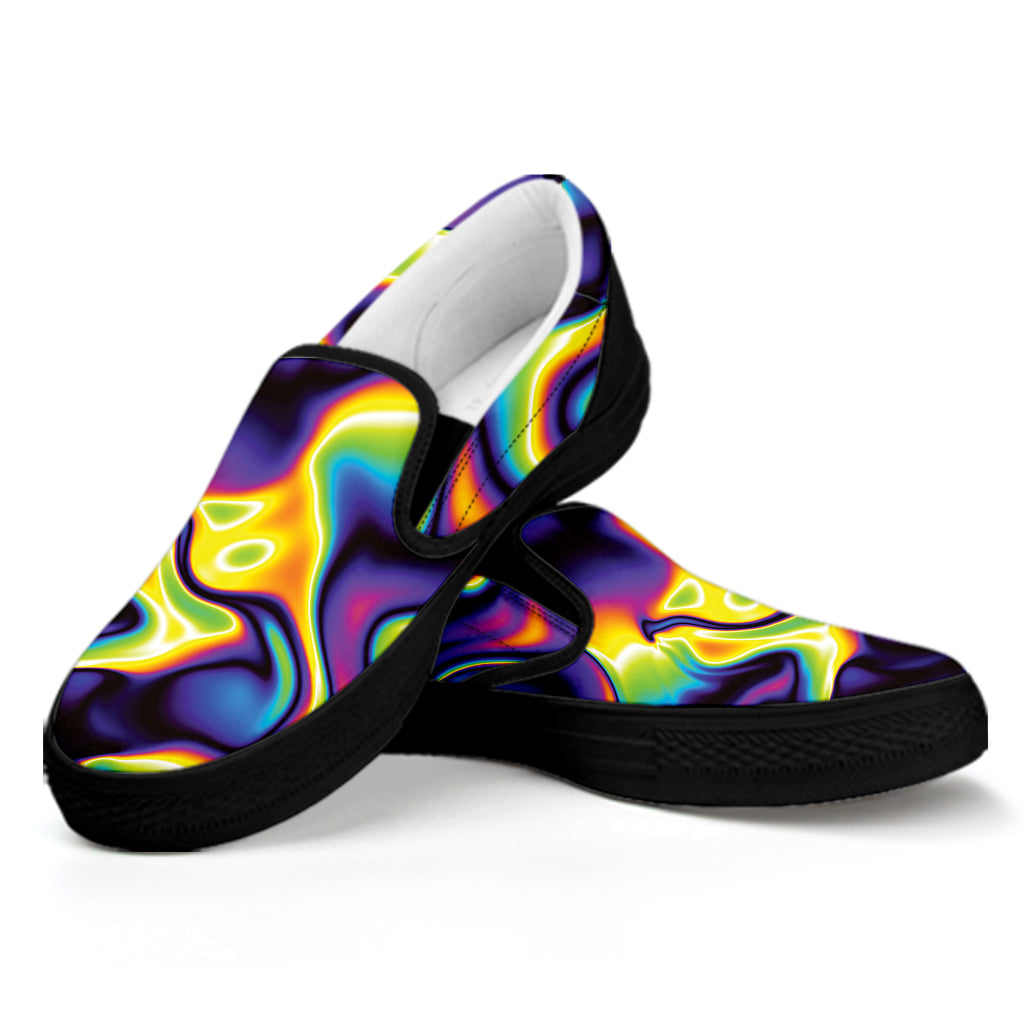 Psychedelic Wavy Print Black Slip On Shoes