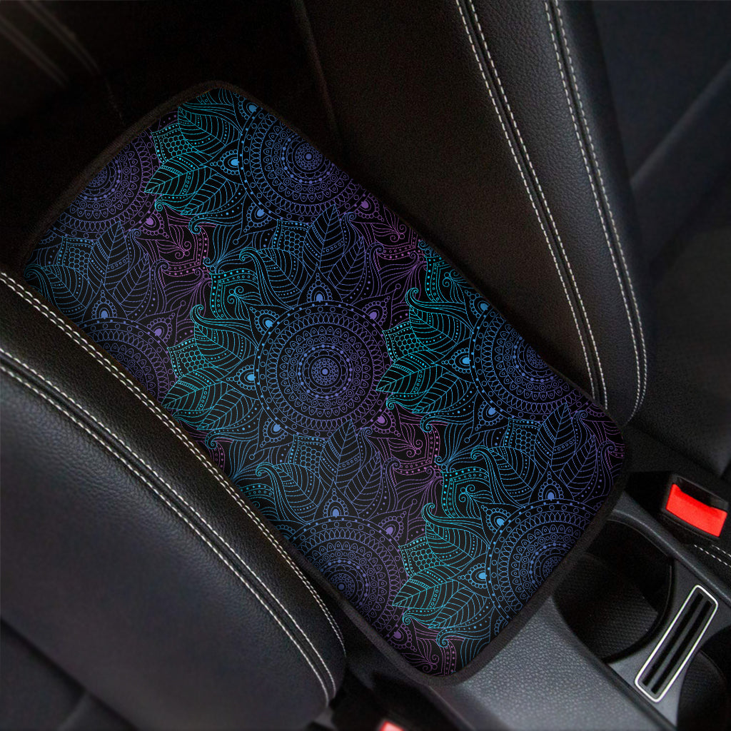 Purple And Teal Mandala Print Car Center Console Cover